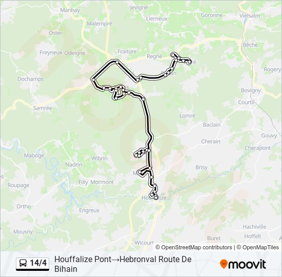 Plan de la ligne 14/4 de bus