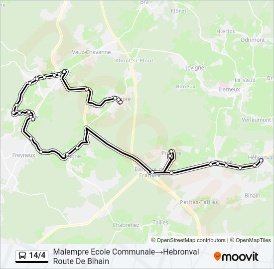 Plan de la ligne 14/4 de bus