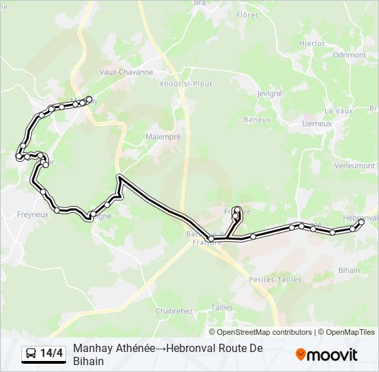 Plan de la ligne 14/4 de bus