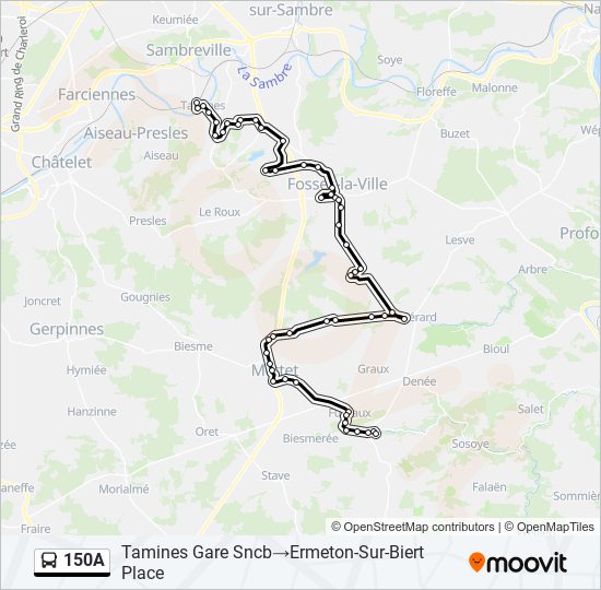 Plan de la ligne 150A de bus