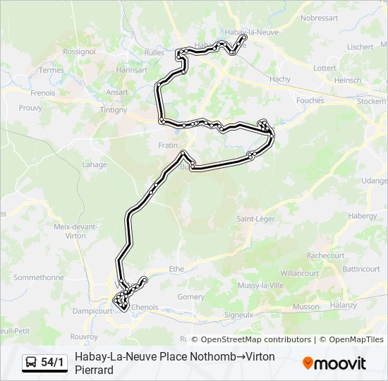 54/1 bus Line Map