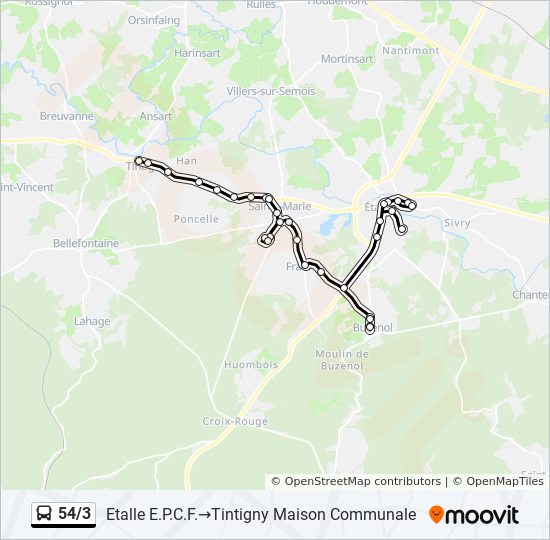 Plan de la ligne 54/3 de bus