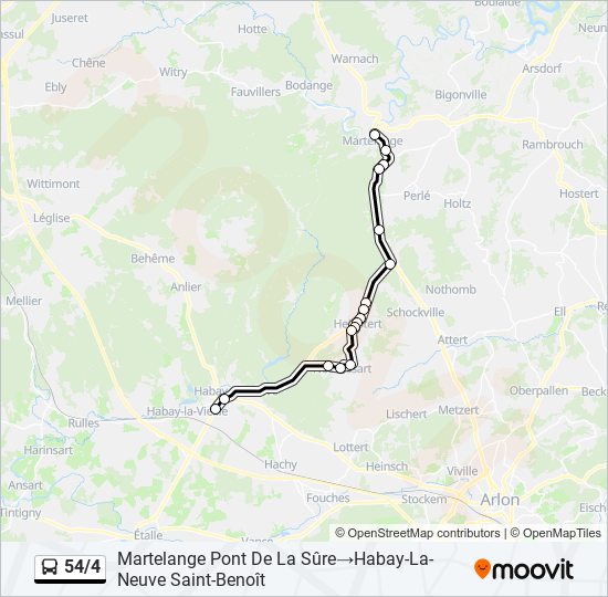 Plan de la ligne 54/4 de bus