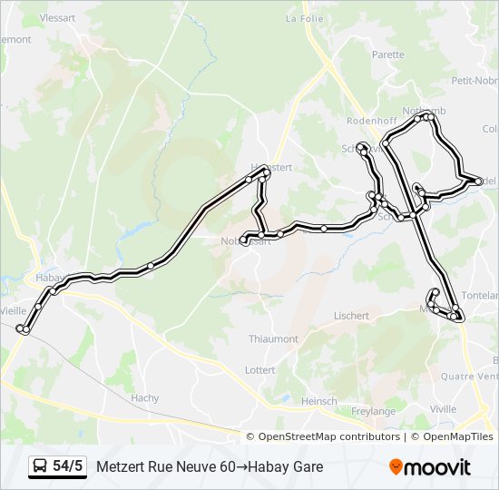 Plan de la ligne 54/5 de bus