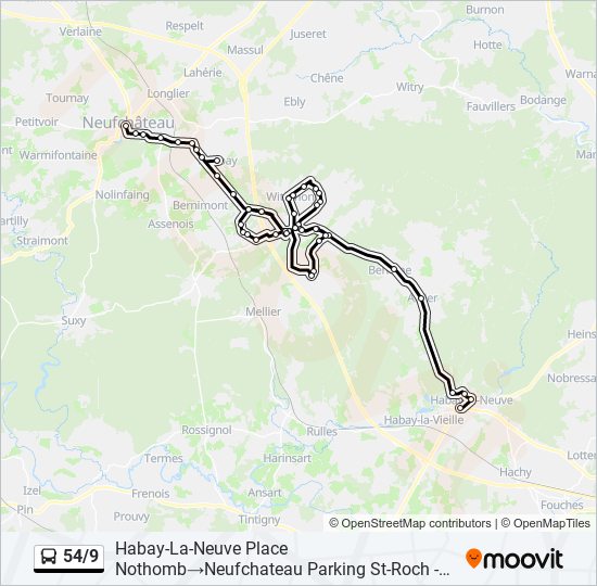 Plan de la ligne 54/9 de bus