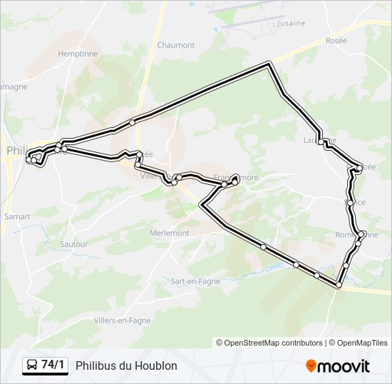 74/1 bus Line Map