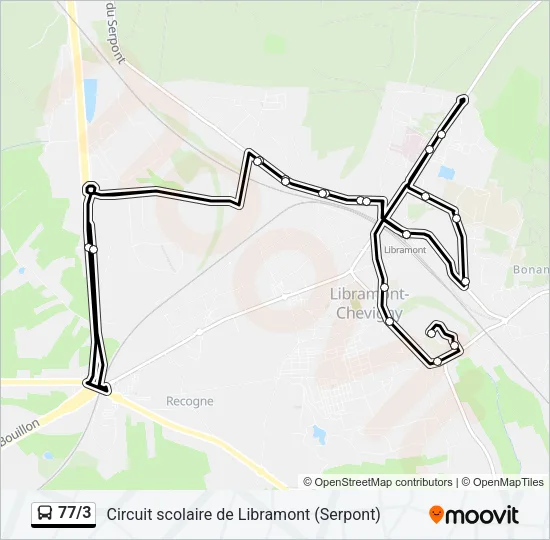 Bus 77/3 lijnkaart