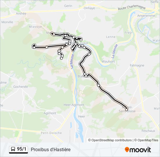 Plan de la ligne 95/1 de bus