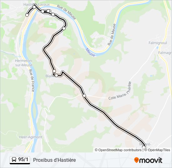 95/1 bus Line Map