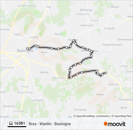 Plan de la ligne 163B1 de bus