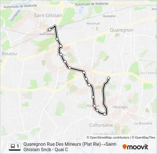 Bus 1 lijnkaart