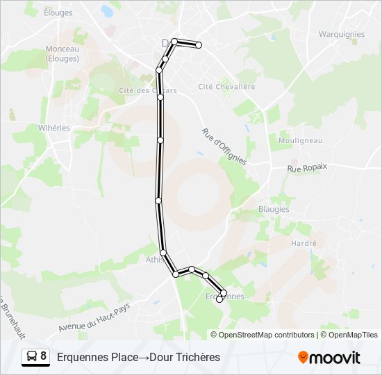 Plan de la ligne 8 de bus