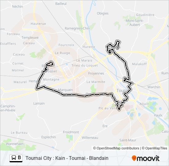 Plan de la ligne B de bus