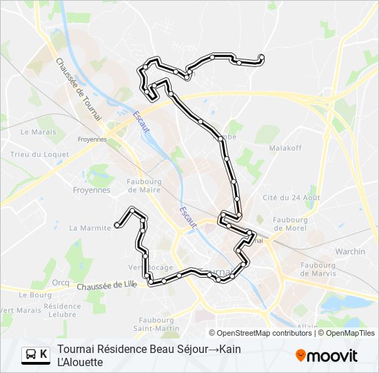 Plan de la ligne K de bus