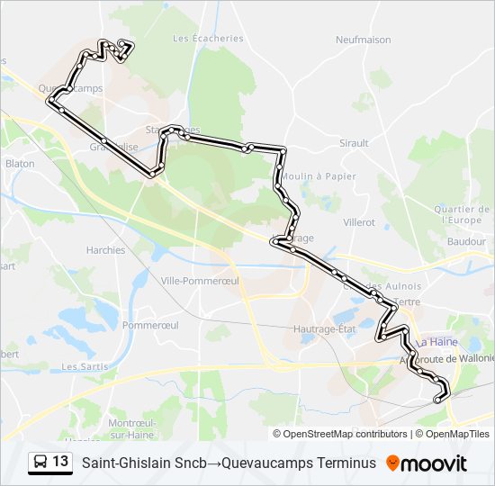 Plan de la ligne 13 de bus