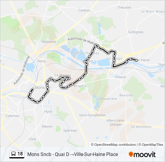 Plan de la ligne 18 de bus