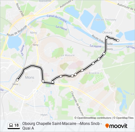 Plan de la ligne 18 de bus