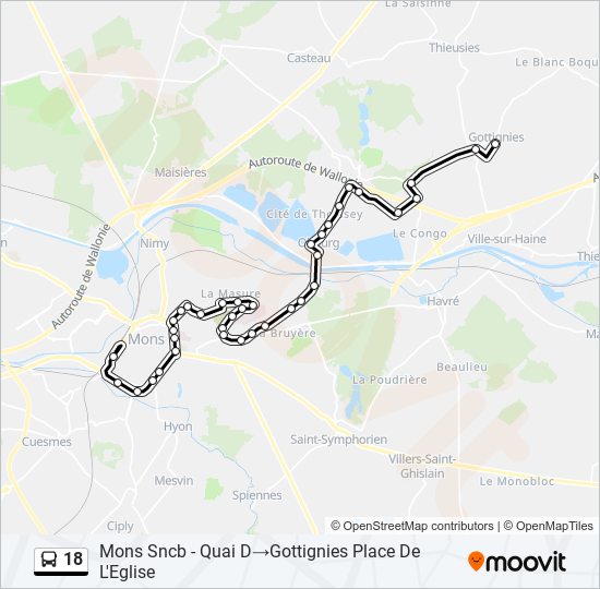 Plan de la ligne 18 de bus