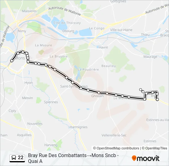Bus 22 lijnkaart
