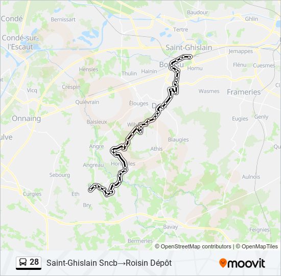Plan de la ligne 28 de bus