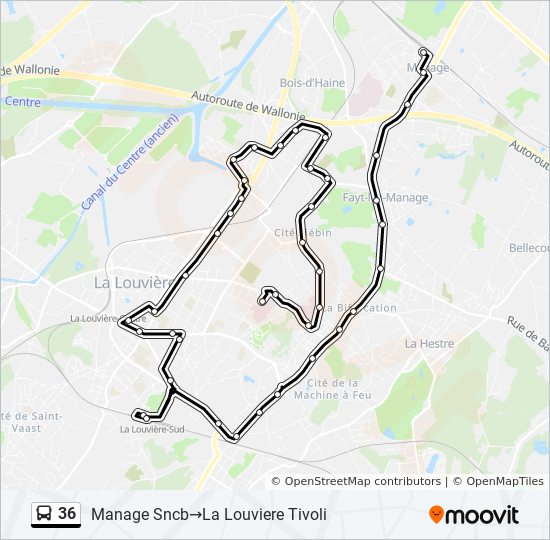 36 Route: Schedules, Stops & Maps - Manage Sncb‎→La Louviere Tivoli ...