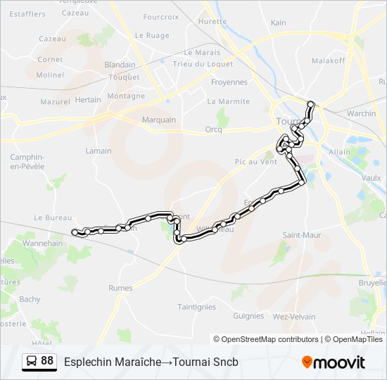 Plan de la ligne 88 de bus