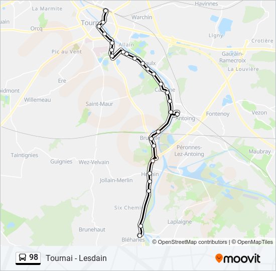 Plan de la ligne 98 de bus