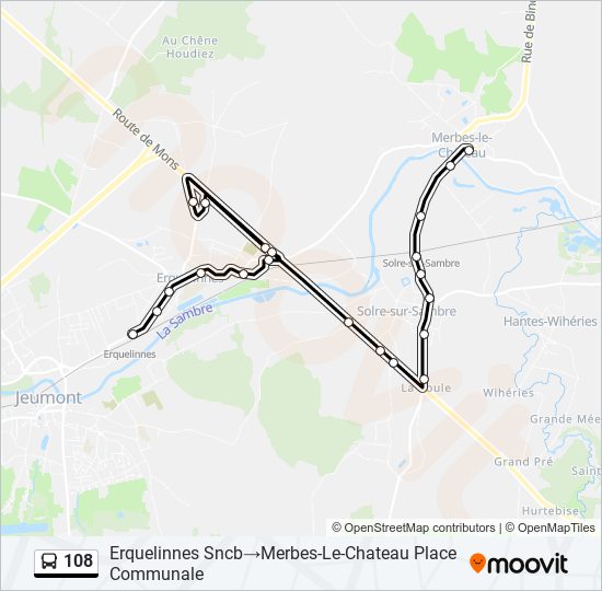 Plan de la ligne 108 de bus