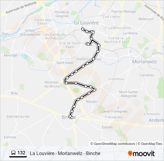 132 Route: Schedules, Stops & Maps - Binche Kursaal - Postes‎→La