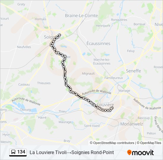 Plan de la ligne 134 de bus