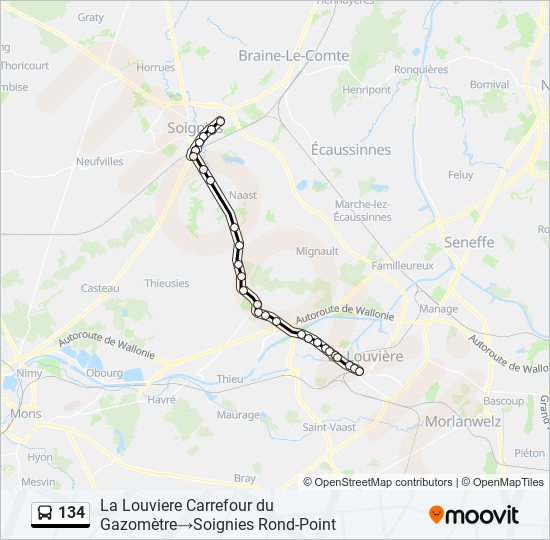 Plan de la ligne 134 de bus