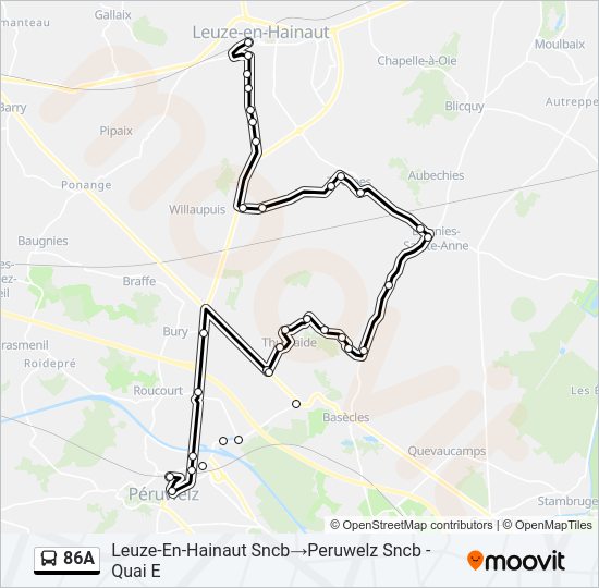 Plan de la ligne 86A de bus