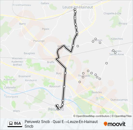 Plan de la ligne 86A de bus