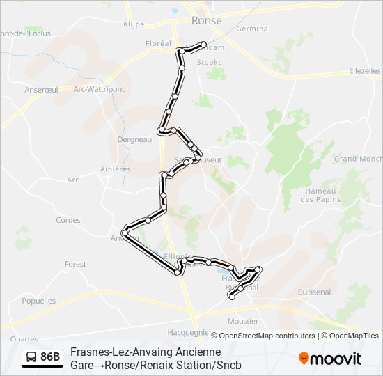 Plan de la ligne 86B de bus