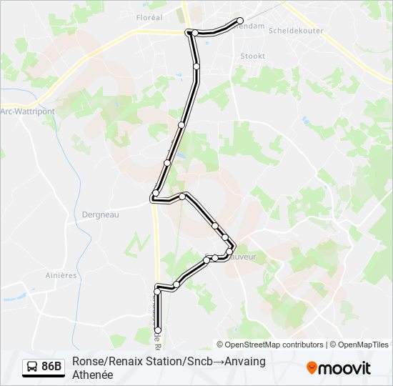 Plan de la ligne 86B de bus