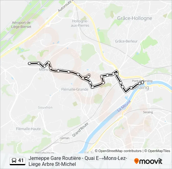 41 Bus Route Map 41 Bus Route Map - Jemeppe Gare Routière‎→Mons-Lez-Liege Arbre St-Michel
