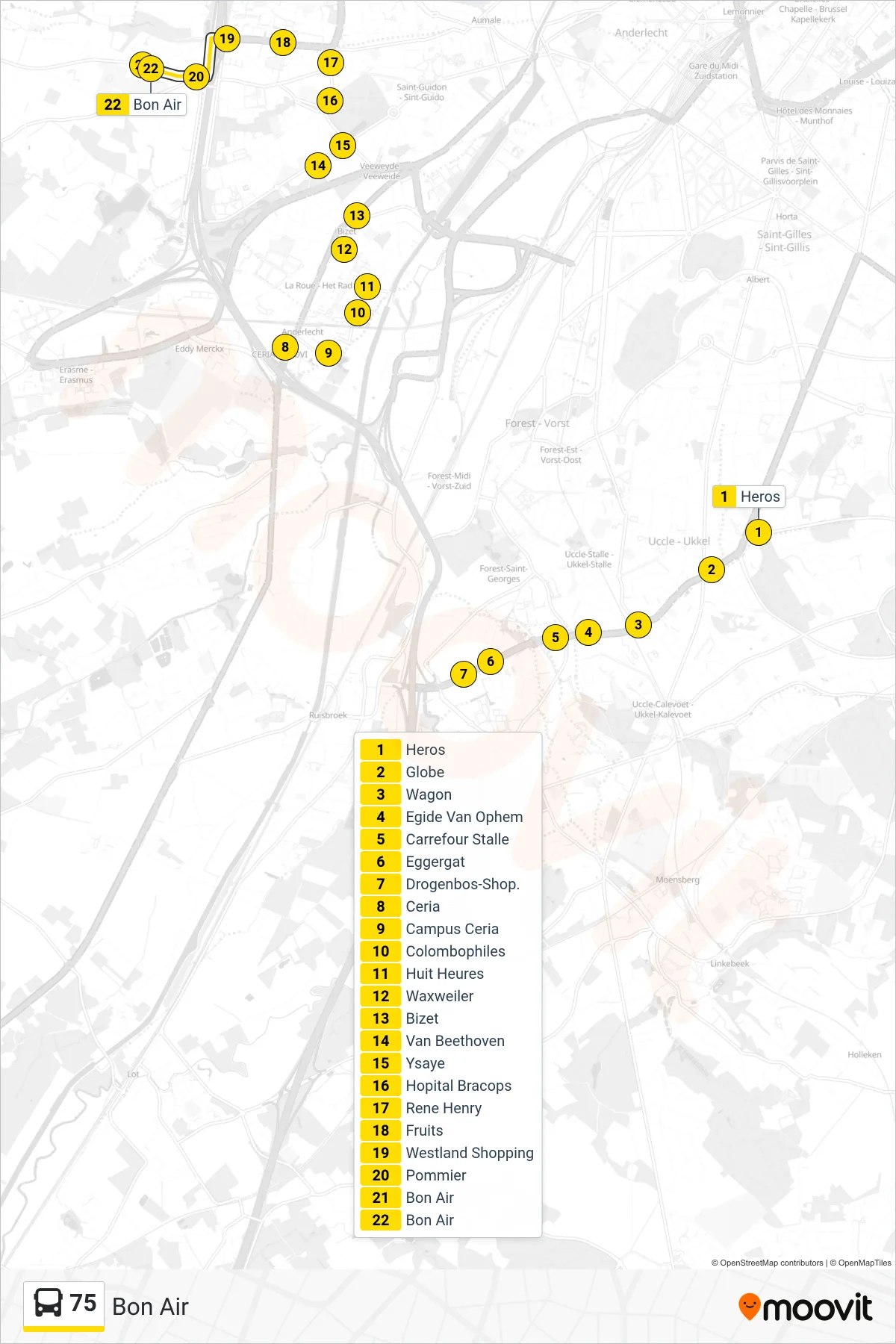 Lijn 75 (bus, Bon Air): route en haltes op de kaart