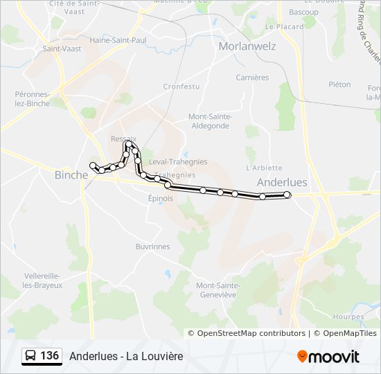 Bus 136 Route Map 136 Route: Schedules, Stops & Maps - Binche Athénée‎→Anderlues Monument  (Updated)