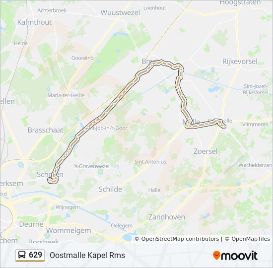 Plan de la ligne 629 de bus