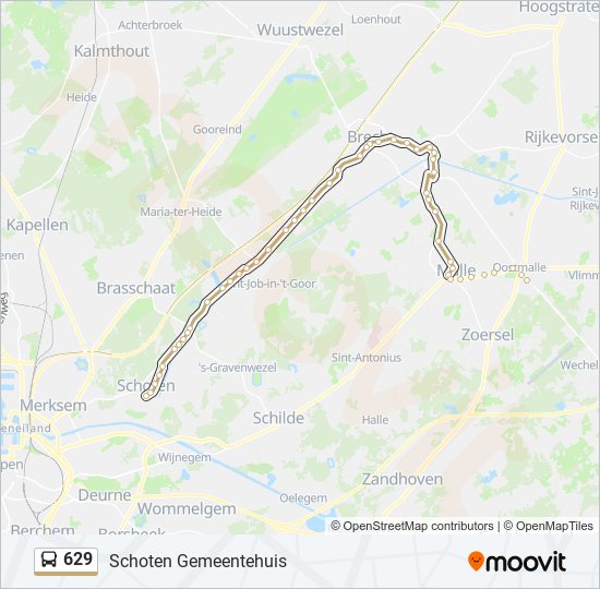 Plan de la ligne 629 de bus