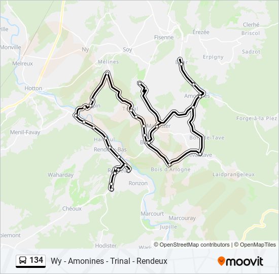 Plan de la ligne 134 de bus