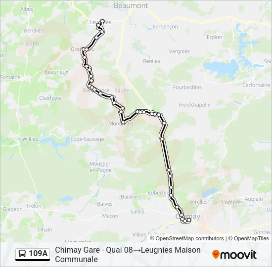 Plan de la ligne 109A de bus