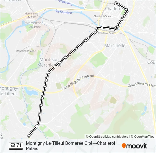 Plan de la ligne 71 de bus