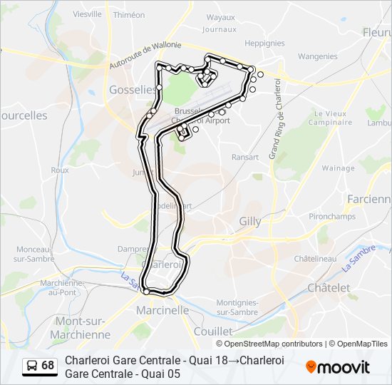 Plan de la ligne 68 de bus