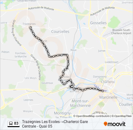 Plan de la ligne 83 de bus