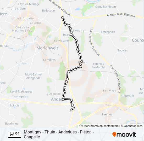 Plan de la ligne 91 de bus