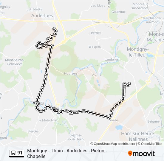 Plan de la ligne 91 de bus