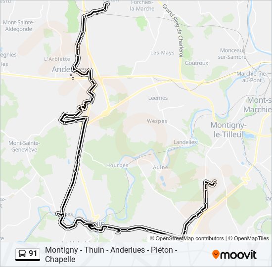 Plan de la ligne 91 de bus