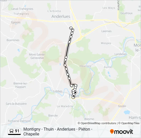 91 Bus Line Map
