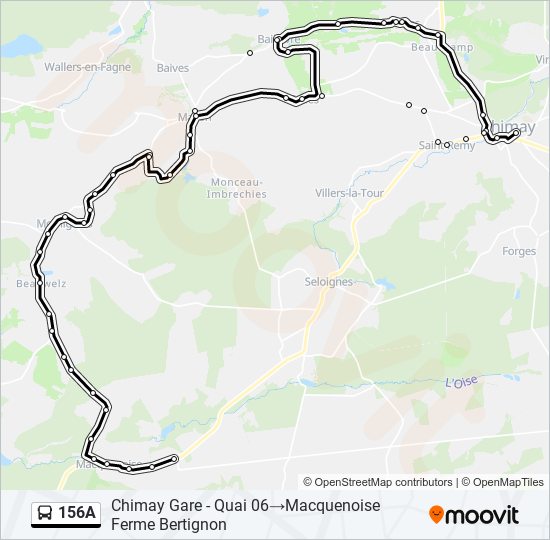 Plan de la ligne 156A de bus